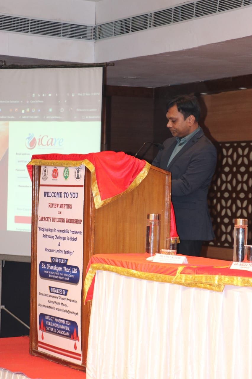 Pravesh Singh at the podium in Chandigarh